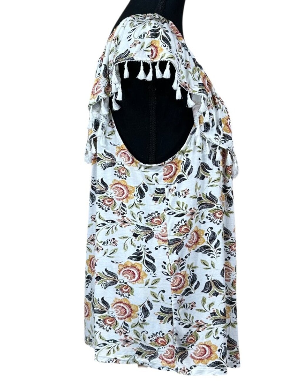 Fever Green Orange White Peasant Off Shoulder Tassel Detail Top Size L - Picture 2 of 8